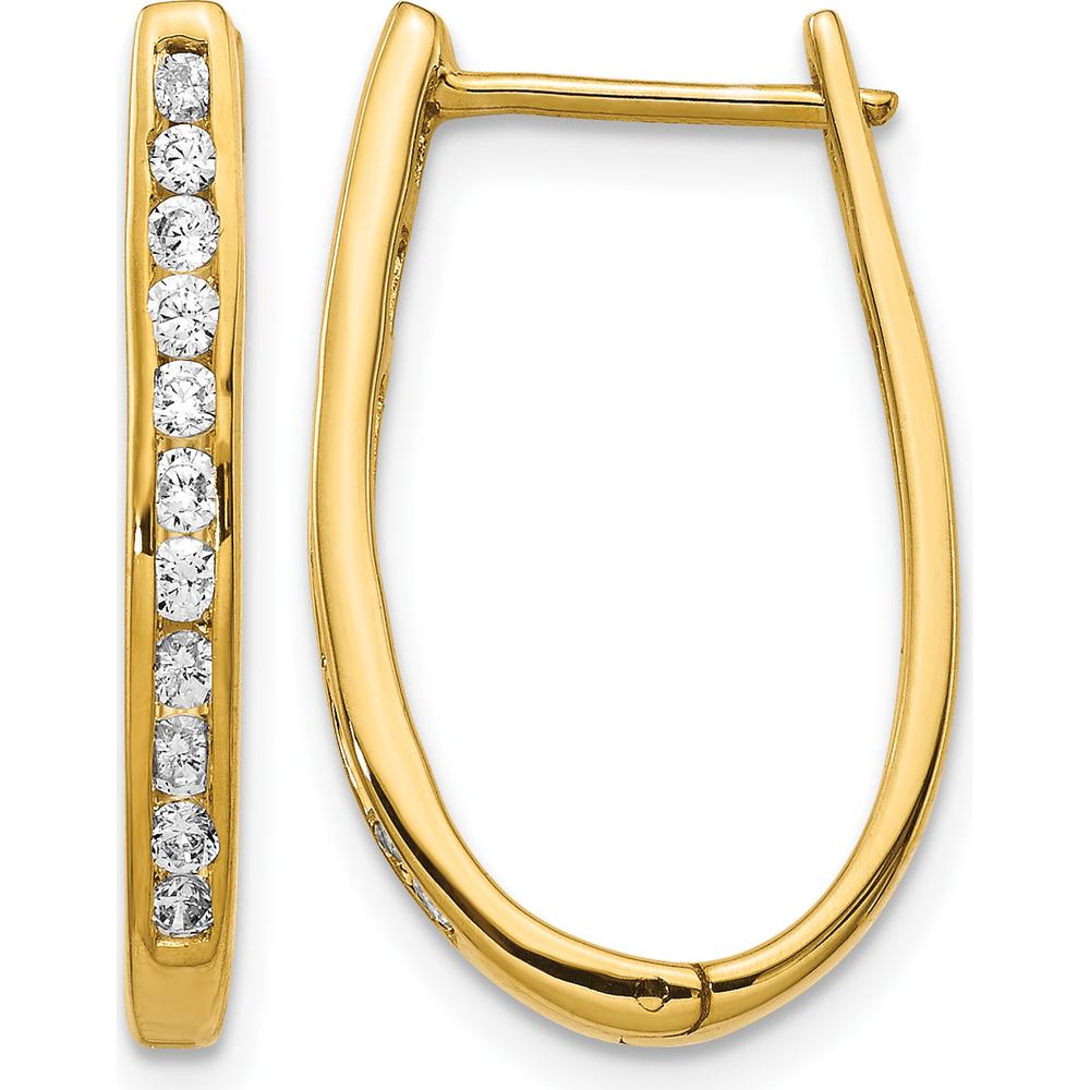 14K Yellow Gold Diamond Oval Hinged Hoop Earrings - 0.14 Carat Total Diamond Weight by Monteluci Fine Jewelry