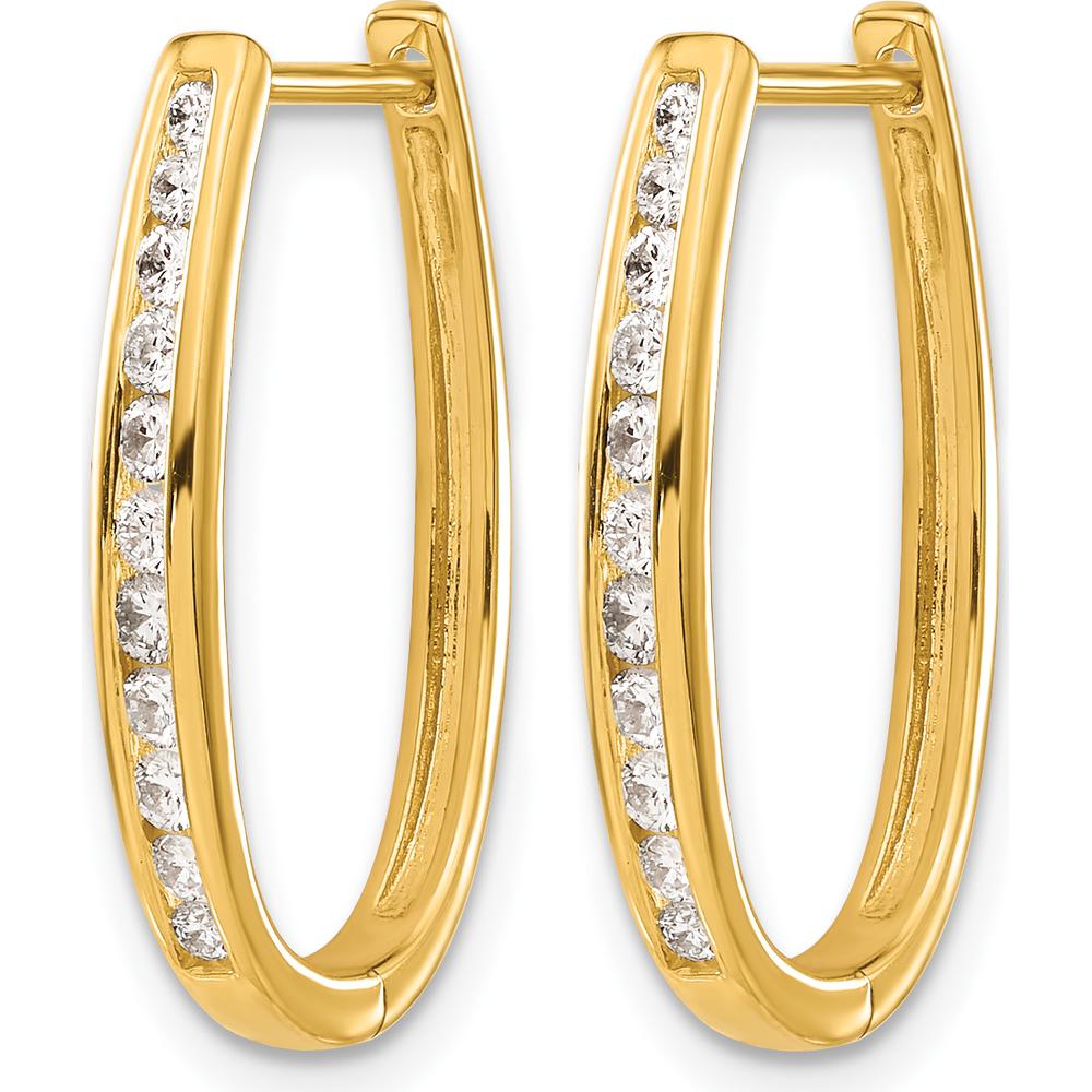 14K Yellow Gold Diamond Oval Hinged Hoop Earrings - 0.14 Carat Total Diamond Weight by Monteluci Fine Jewelry