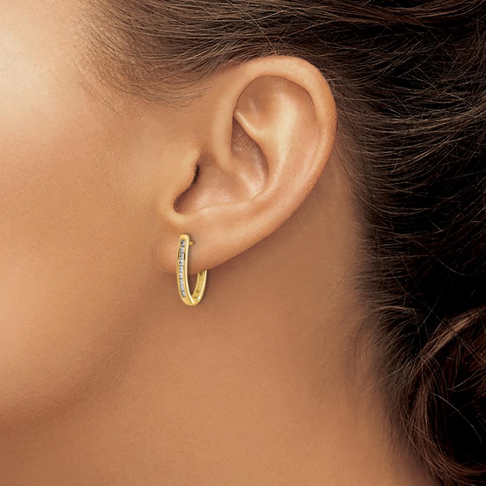 14K Yellow Gold Diamond Oval Hinged Hoop Earrings with 18 Round Diamonds - 0.0135 Carat Total Diamond Weight by Monteluci Fine Jewelry