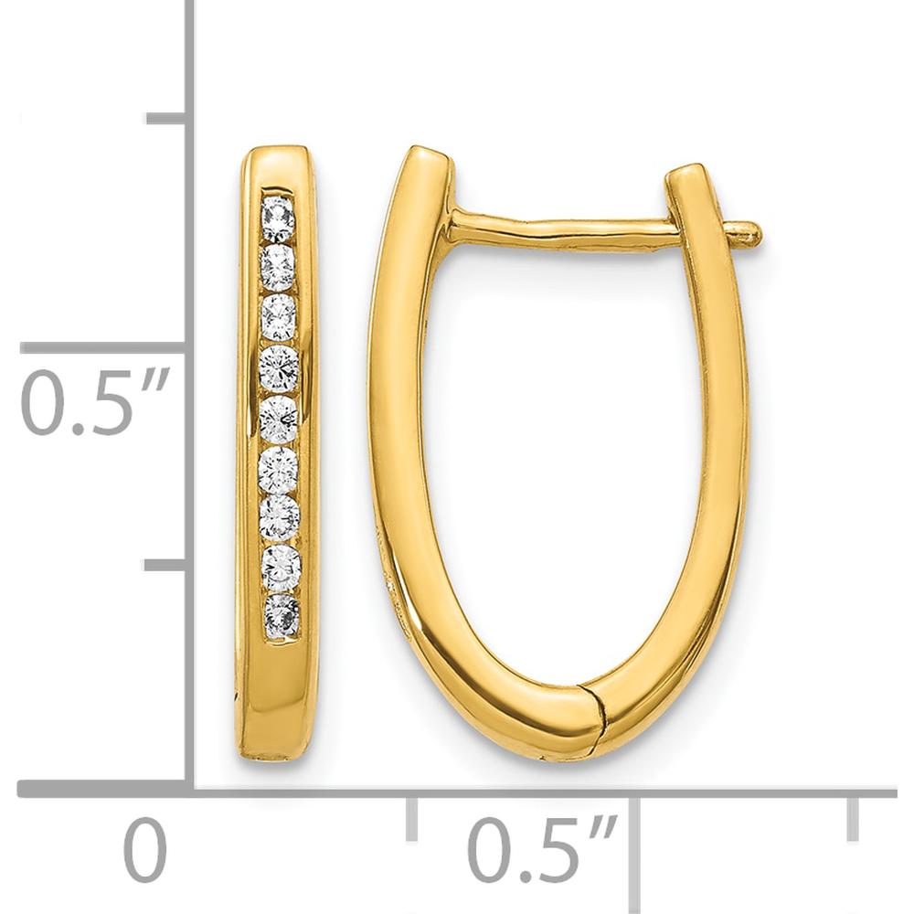 14K Yellow Gold Diamond Oval Hinged Hoop Earrings with 18 Round Diamonds - 0.0135 Carat Total Diamond Weight by Monteluci Fine Jewelry