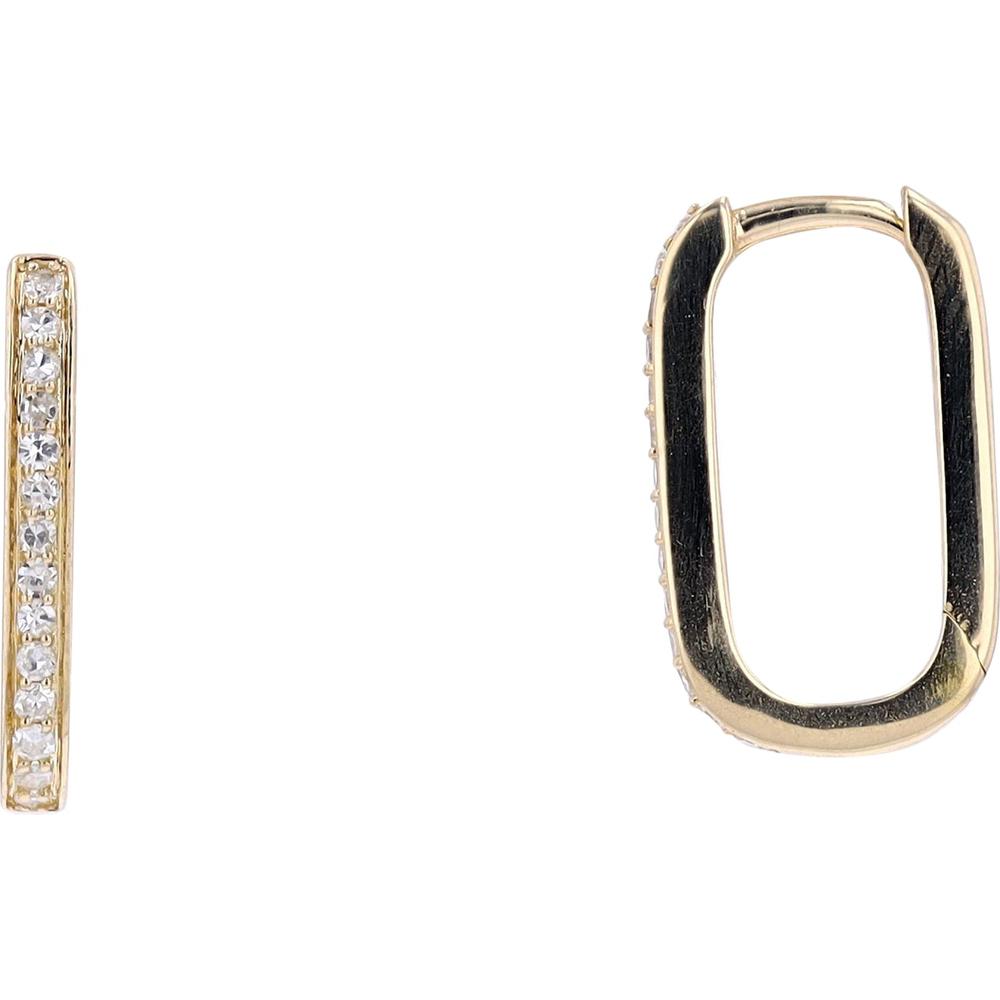 14K Yellow Gold Diamond Oval Hoop Earrings - 0.20 Carat Total Diamond Weight