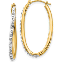 14K Yellow Gold Diamond Oval Twist Hoop Earrings - 0.01 Carats Total Diamond Weight by Monteluci Fine Jewelry