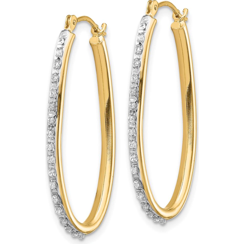 14K Yellow Gold Diamond Oval Twist Hoop Earrings - 0.01 Carats Total Diamond Weight by Monteluci Fine Jewelry