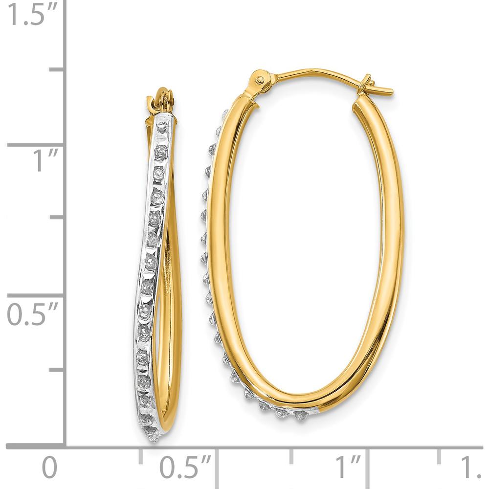 14K Yellow Gold Diamond Oval Twist Hoop Earrings - 0.01 Carats Total Diamond Weight by Monteluci Fine Jewelry