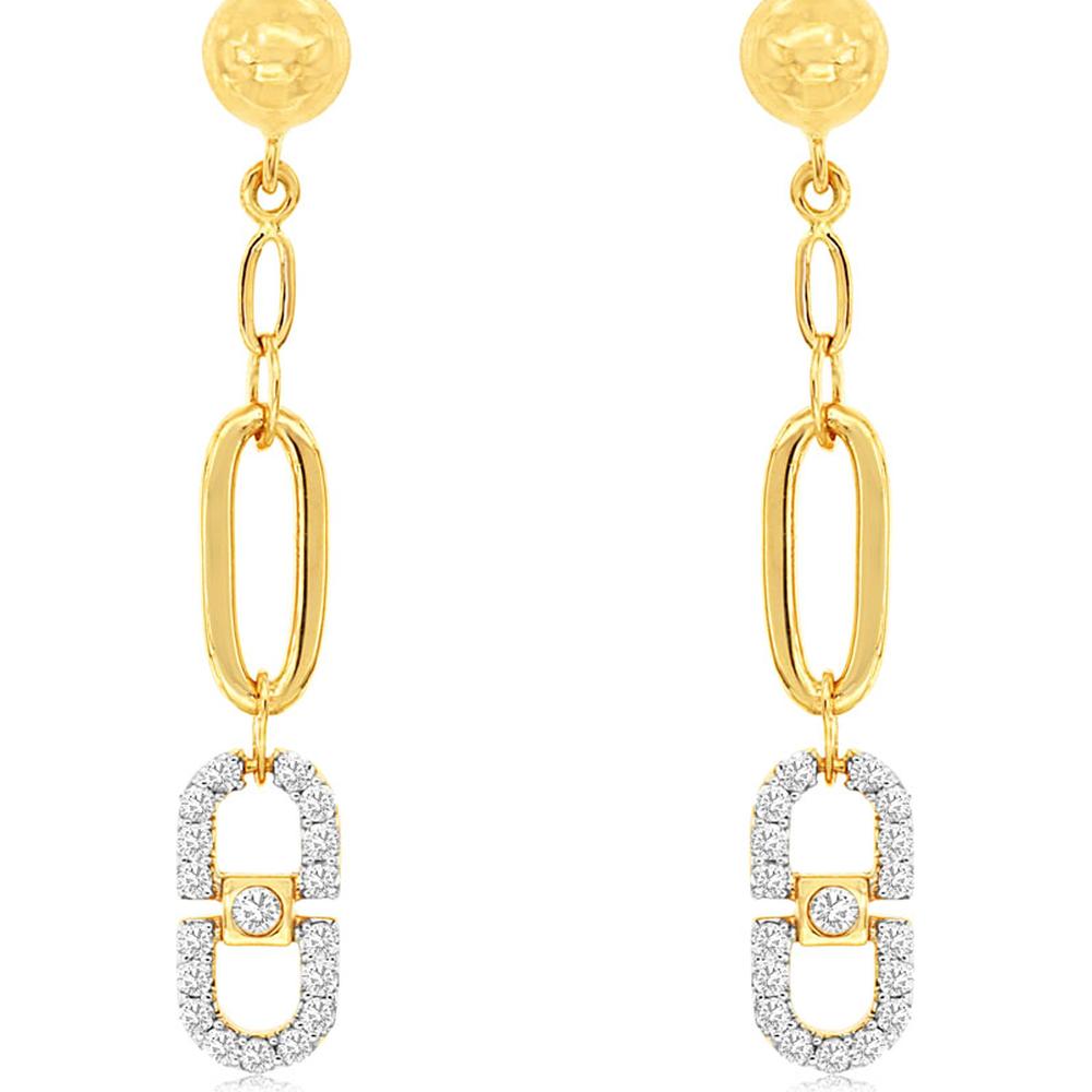 14K Yellow Gold Diamond Paperclip Drop Earrings - 0.34 Carats Total Diamond Weight