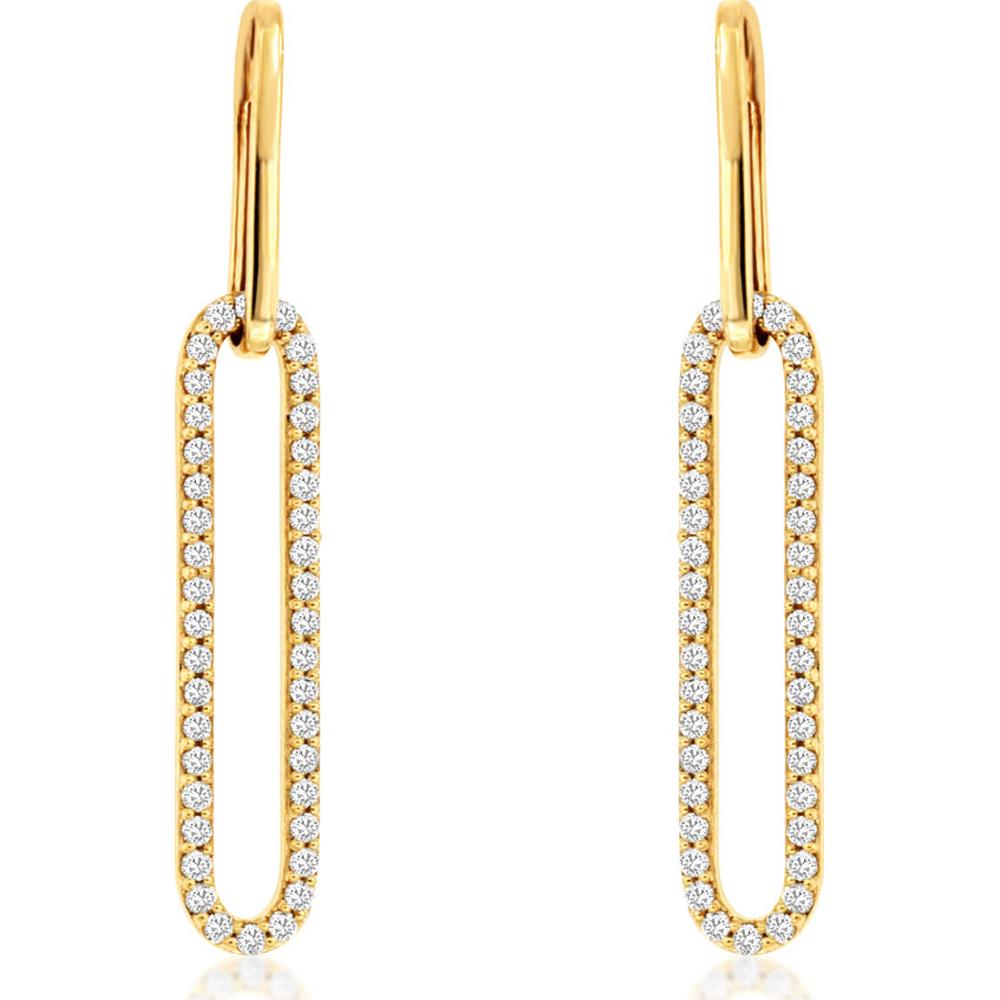 14K Yellow Gold Diamond Paperclip Drop Earrings with Round Diamonds - 0.40 Carat Total Diamond Weight - Royal Jewelry