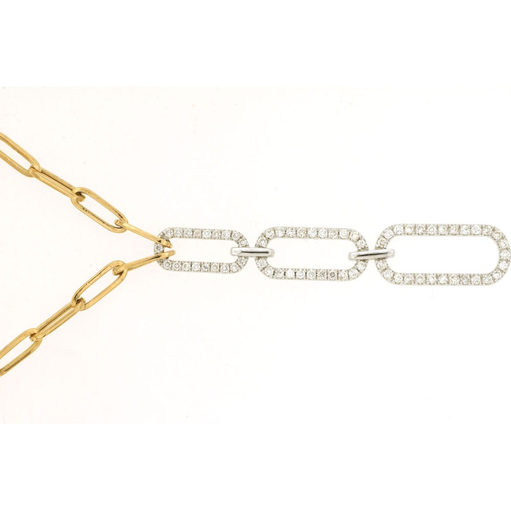 14K Yellow Gold Diamond Paperclip Necklace with Pavé-Set Round Diamond Links - 0.70 Carat Total Diamond Weight - Royal Jewelry