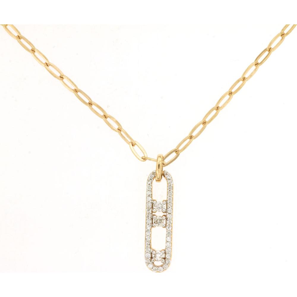 14K Yellow Gold Diamond Paperclip Necklace with Pavé Style Link Pendant - 0.20 Carat Total Diamond Weight - Royal Jewelry