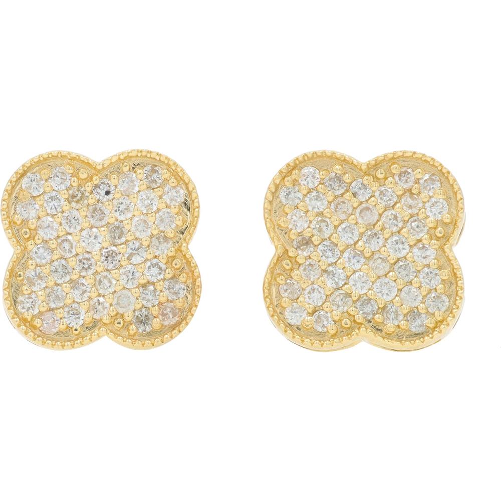 14K Yellow Gold Diamond Pave Clover Stud Earrings - 0.64 Carat Total Diamond Weight