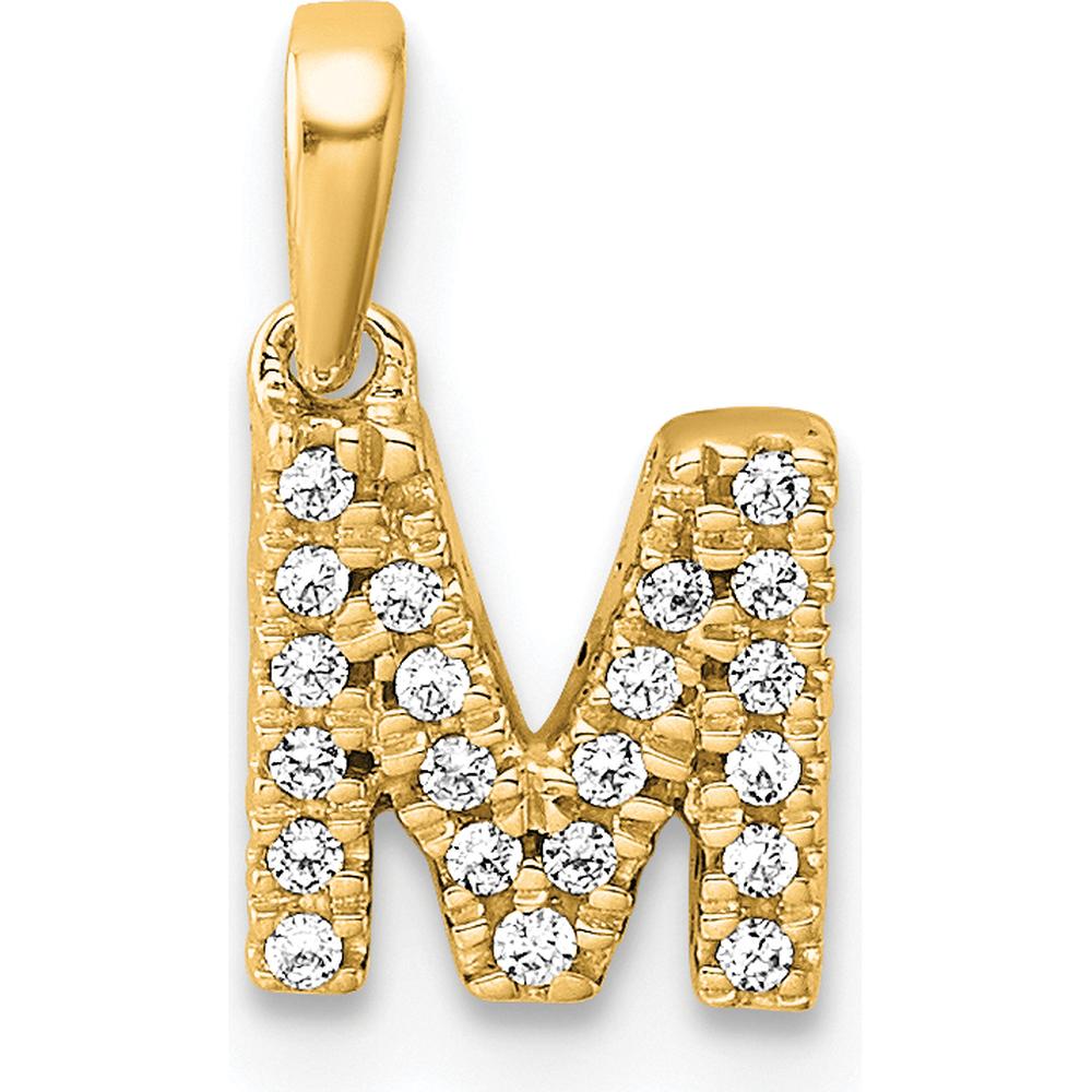14K Yellow Gold Diamond Pavé Letter M Pendant with Polished Bail - Dainty Initial Necklace by Oro Pregiato