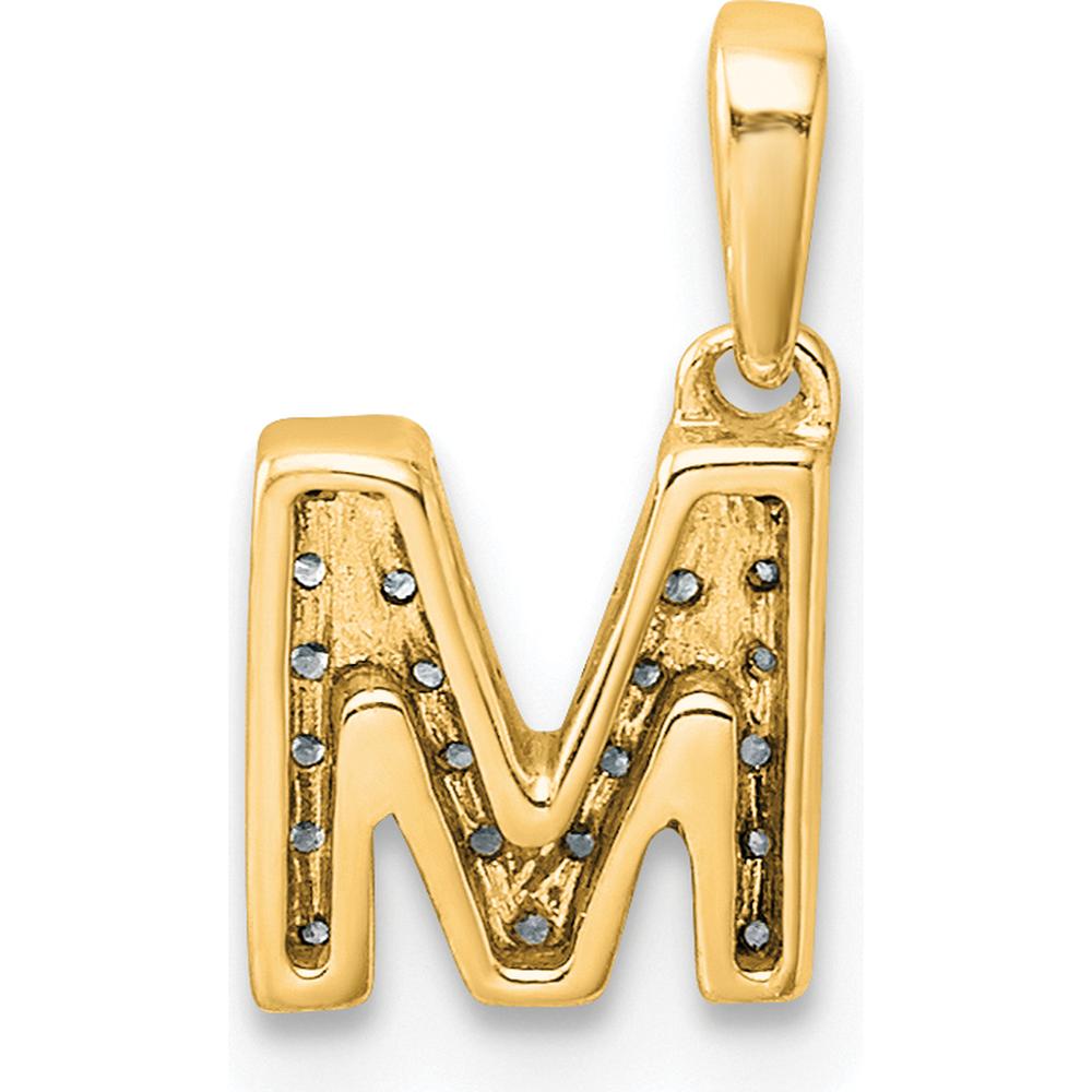 14K Yellow Gold Diamond Pavé Letter M Pendant with Polished Bail - Dainty Initial Necklace by Oro Pregiato