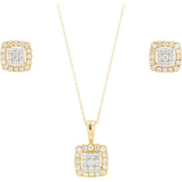 14K Yellow Gold Diamond Pendant & Stud Earrings Set - 0.75 Carat Total Diamond Weight