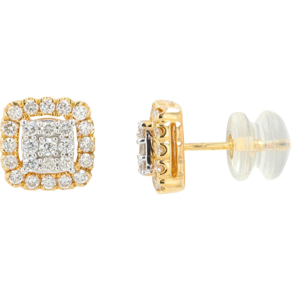 14K Yellow Gold Diamond Pendant & Stud Earrings Set - 0.75 Carat Total Diamond Weight