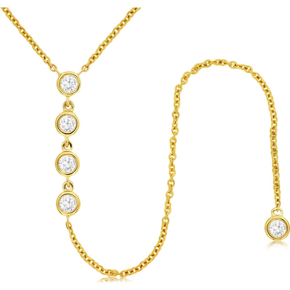 14K Yellow Gold Diamond Pendant Necklace with Bezel-Set Round Diamonds - 0.26 Carats Total Diamond Weight