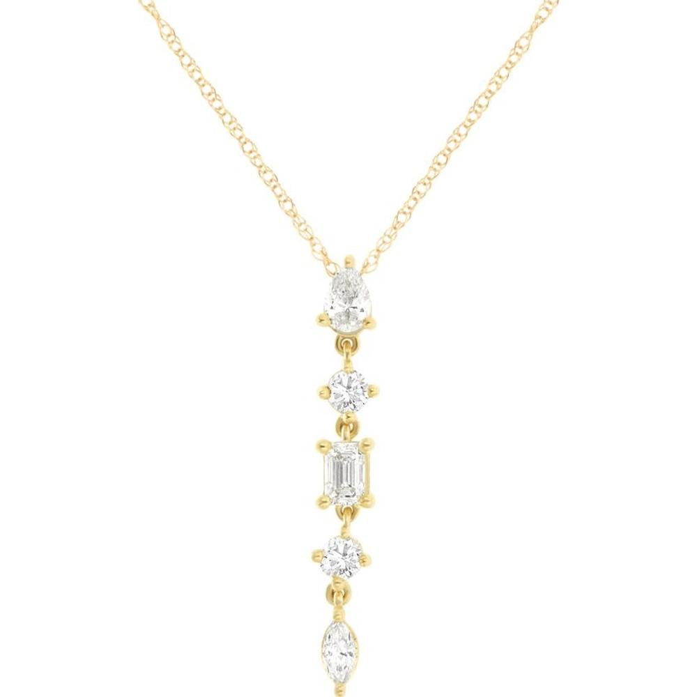 14K Yellow Gold Diamond Pendant Necklace with Oval, Round, and Emerald-Cut Diamonds - 0.50 Carats Total Diamond Weight