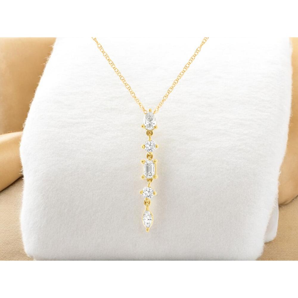 14K Yellow Gold Diamond Pendant Necklace with Oval, Round, and Emerald-Cut Diamonds - 0.50 Carats Total Diamond Weight