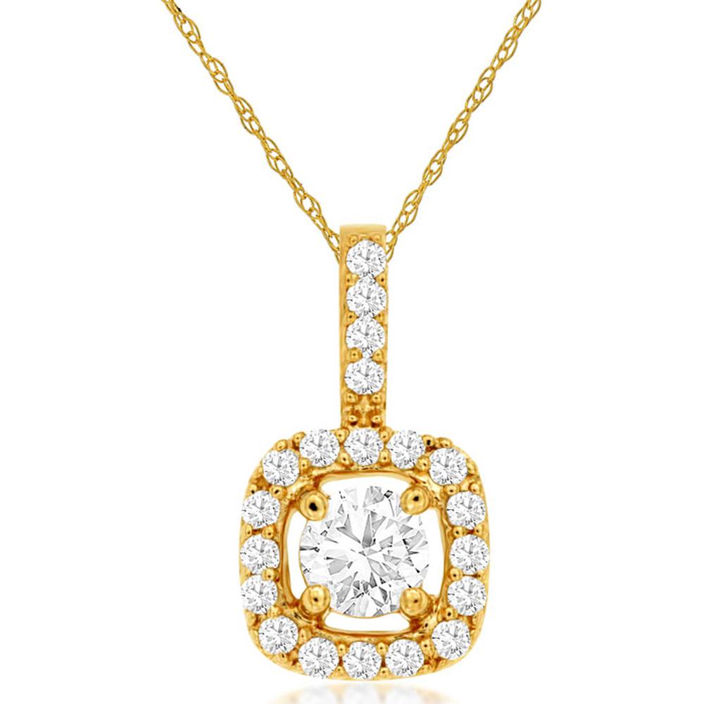 14K Yellow Gold Diamond Pendant with Halo Design and Milgrain Detail - 0.35 Carats Total Diamond Weight