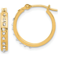 14K Yellow Gold Diamond Polished Hoop Earrings - 0.01 Carats Total Diamond Weight by Oro Pregiato