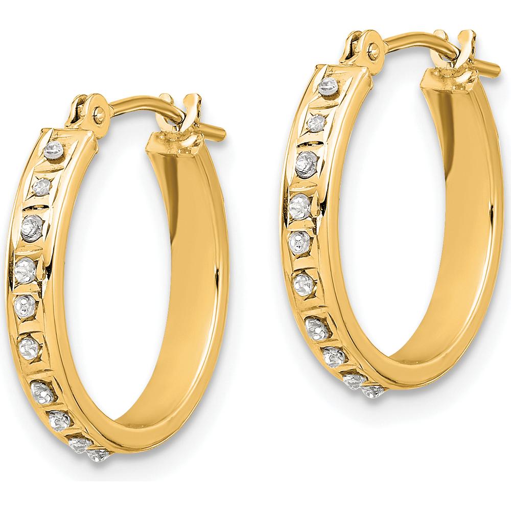 14K Yellow Gold Diamond Polished Hoop Earrings - 0.01 Carats Total Diamond Weight by Oro Pregiato