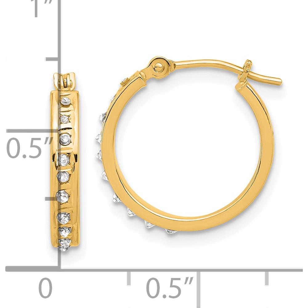 14K Yellow Gold Diamond Polished Hoop Earrings - 0.01 Carats Total Diamond Weight by Oro Pregiato