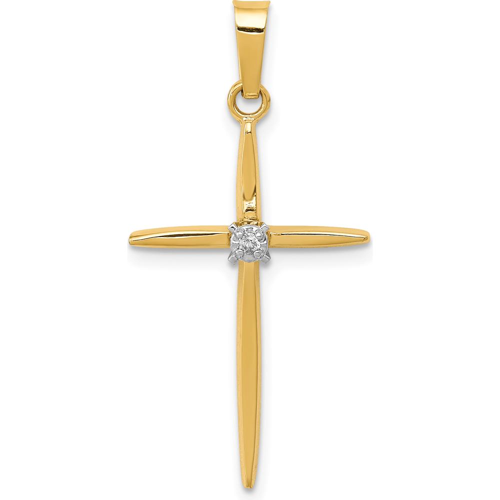14K Yellow Gold Diamond Polished Passion Cross Pendant with Natural Diamond - 0.010 Carat Total Diamond Weight by Oro Pregiato