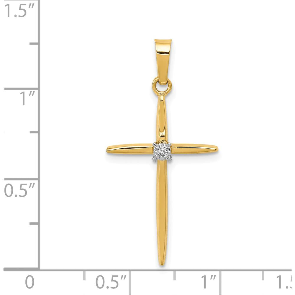 14K Yellow Gold Diamond Polished Passion Cross Pendant with Natural Diamond - 0.010 Carat Total Diamond Weight by Oro Pregiato