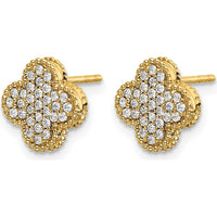 14K Yellow Gold Diamond Quatrefoil Post Earrings with 54 Round Diamonds - 0.27 Carat Total Diamond Weight by Monteluci Fine Jewelry