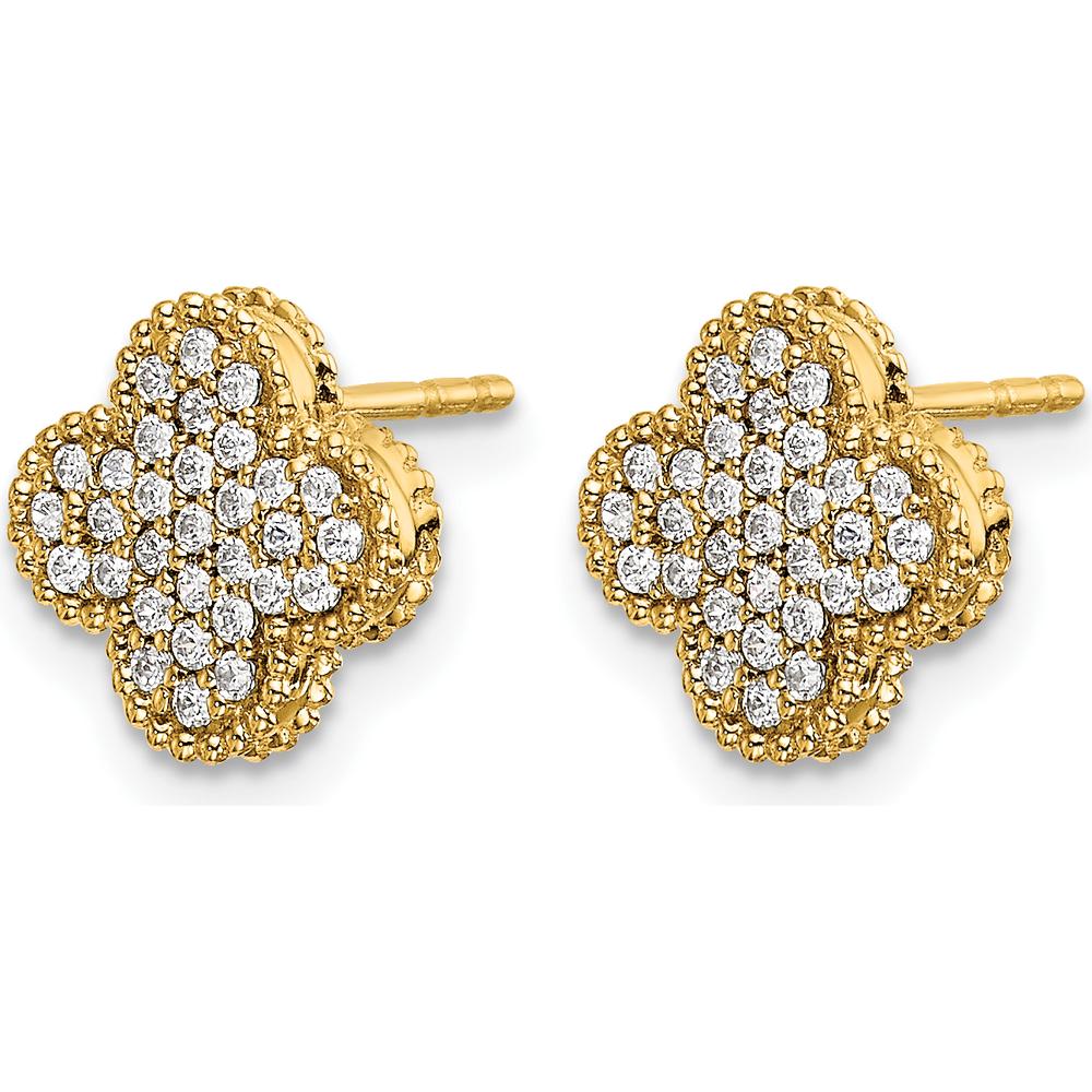 14K Yellow Gold Diamond Quatrefoil Post Earrings with 54 Round Diamonds - 0.27 Carat Total Diamond Weight by Monteluci Fine Jewelry