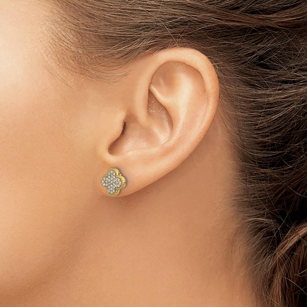 14K Yellow Gold Diamond Quatrefoil Post Earrings with 54 Round Diamonds - 0.27 Carat Total Diamond Weight by Monteluci Fine Jewelry