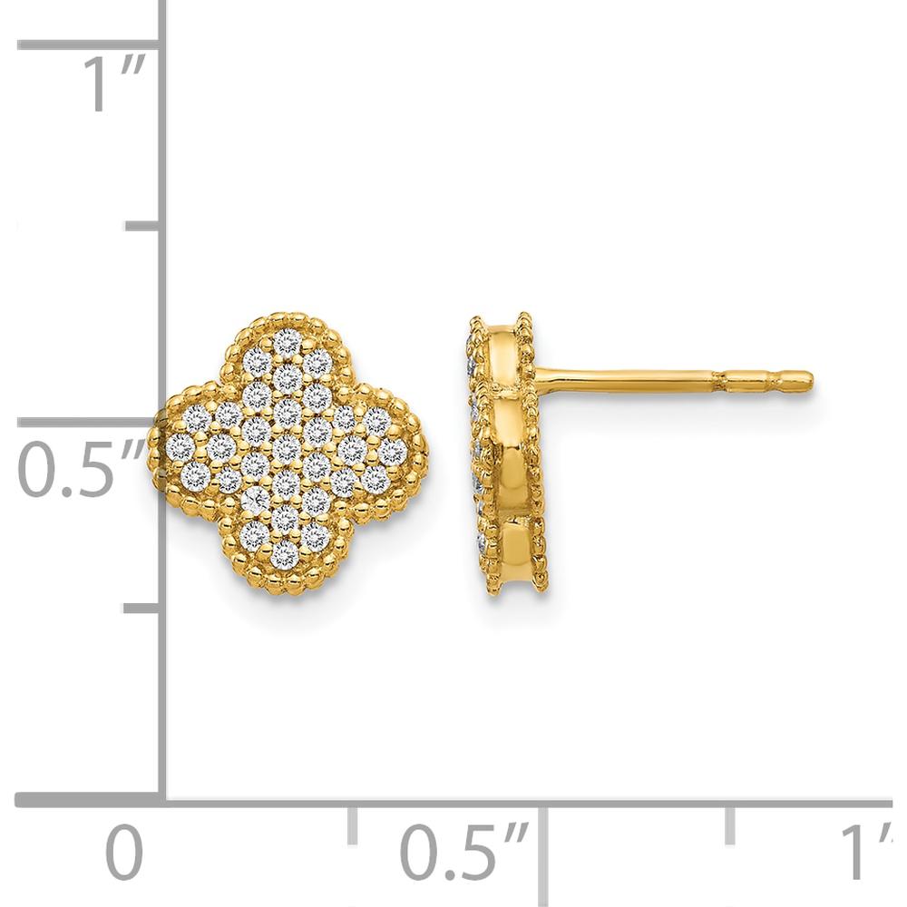 14K Yellow Gold Diamond Quatrefoil Post Earrings with 54 Round Diamonds - 0.27 Carat Total Diamond Weight by Monteluci Fine Jewelry