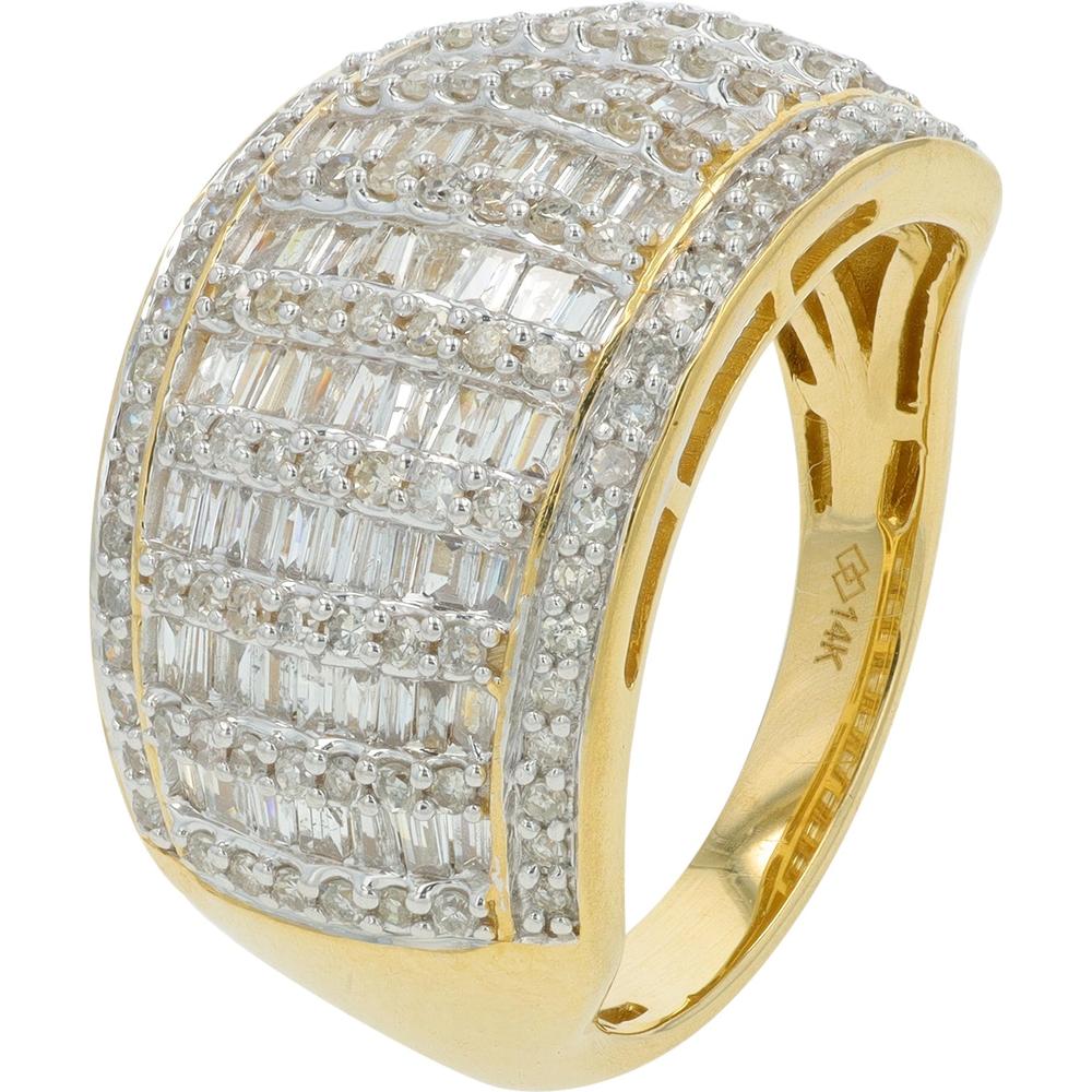 14K Yellow Gold Diamond Ring with 1.25 Carat Total Baguette and Round Diamonds