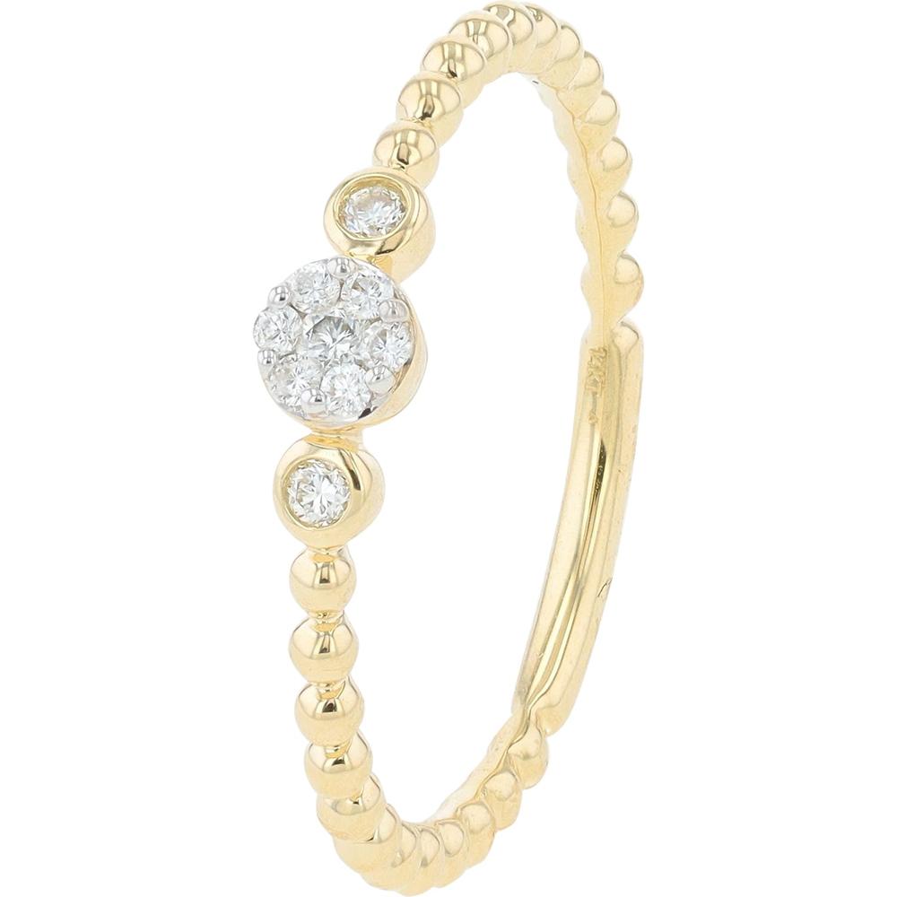 14K Yellow Gold Diamond Ring with Beaded Band - 0.09 Carats Total Diamond Weight