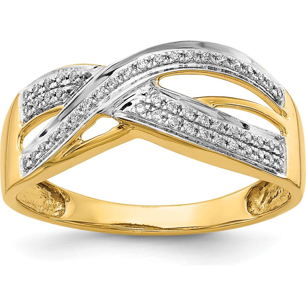 14K Yellow Gold Diamond Ring with Crisscross Design and Round Natural Diamonds - 0.15 Carat Total Diamond Weight by 0