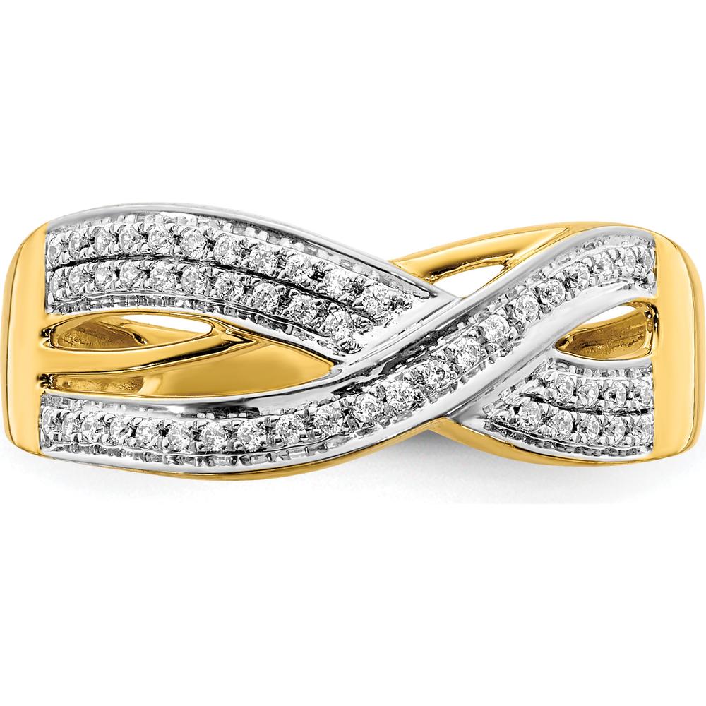 14K Yellow Gold Diamond Ring with Crisscross Design and Round Natural Diamonds - 0.15 Carat Total Diamond Weight by 0