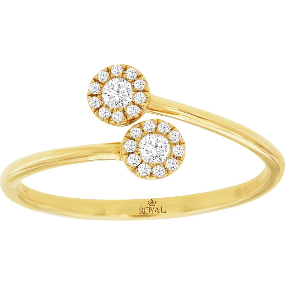 14K Yellow Gold Diamond Ring with Double Halo - 0.14 Carats Total Diamond Weight