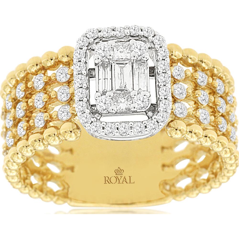 14K Yellow Gold Diamond Ring with Emerald-Cut Center and Halo - 0.65 Carats Total Diamond Weight