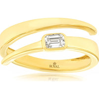 14K Yellow Gold Diamond Ring with Emerald-Cut Diamond - 0.22 Carats Total Diamond Weight