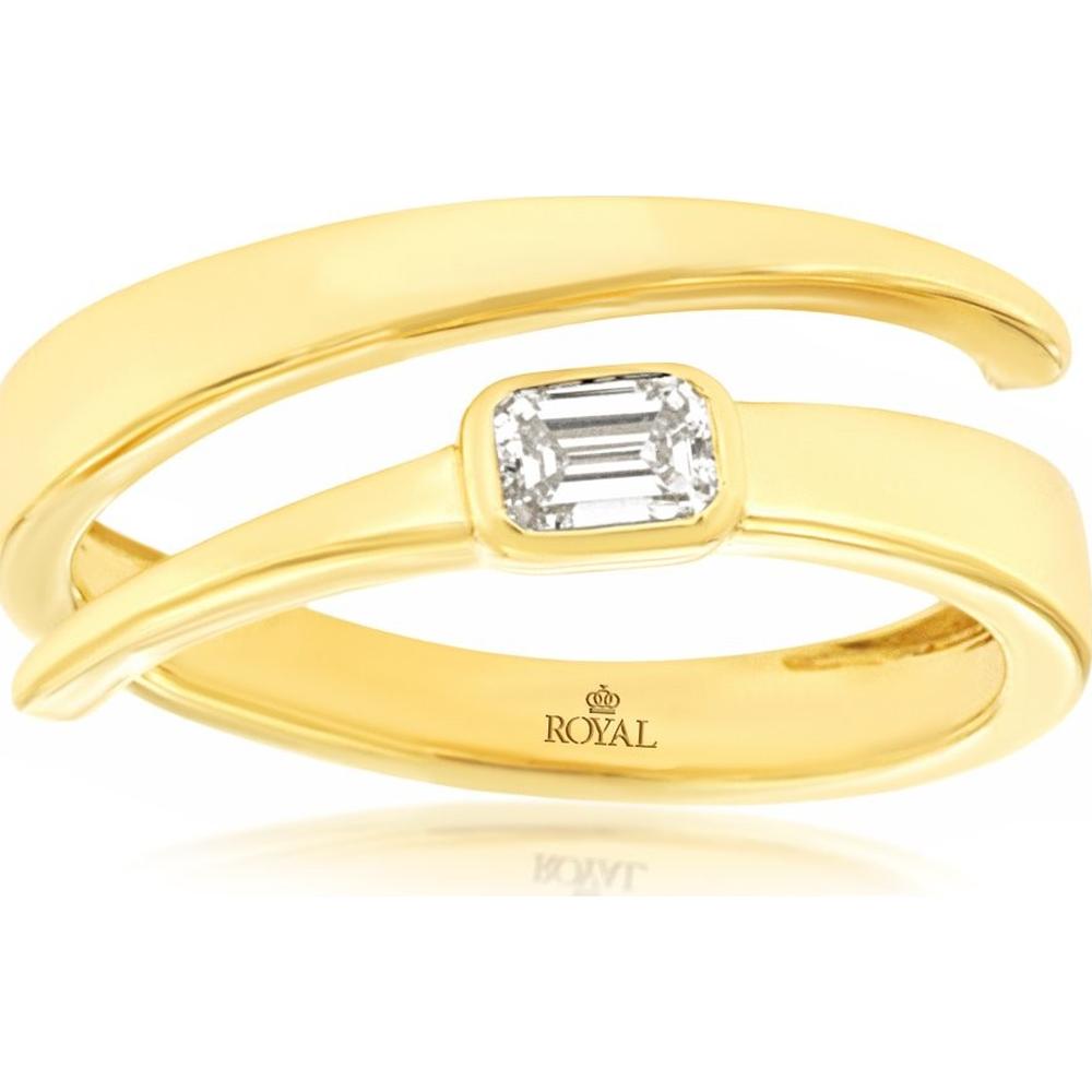 14K Yellow Gold Diamond Ring with Emerald-Cut Diamond - 0.22 Carats Total Diamond Weight