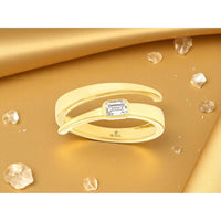 14K Yellow Gold Diamond Ring with Emerald-Cut Diamond - 0.22 Carats Total Diamond Weight
