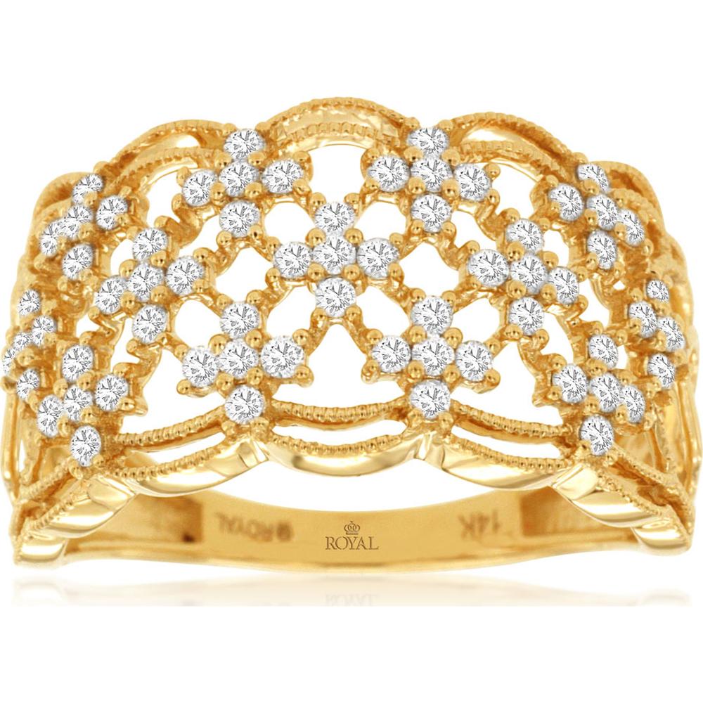 14K Yellow Gold Diamond Ring with Lattice Design and 0.5 Carats Total Diamond Weight