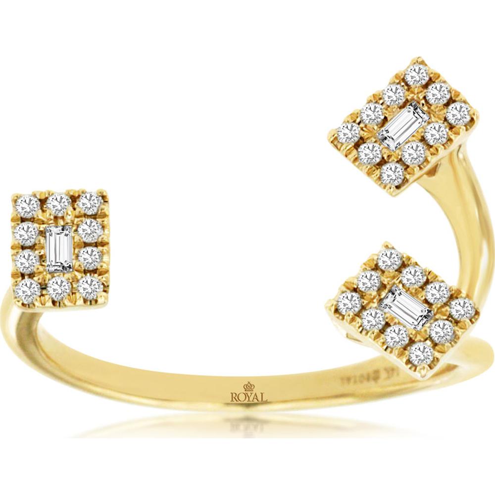 14K Yellow Gold Diamond Ring with Round and Baguette Diamonds - 0.25 Carats Total Diamond Weight