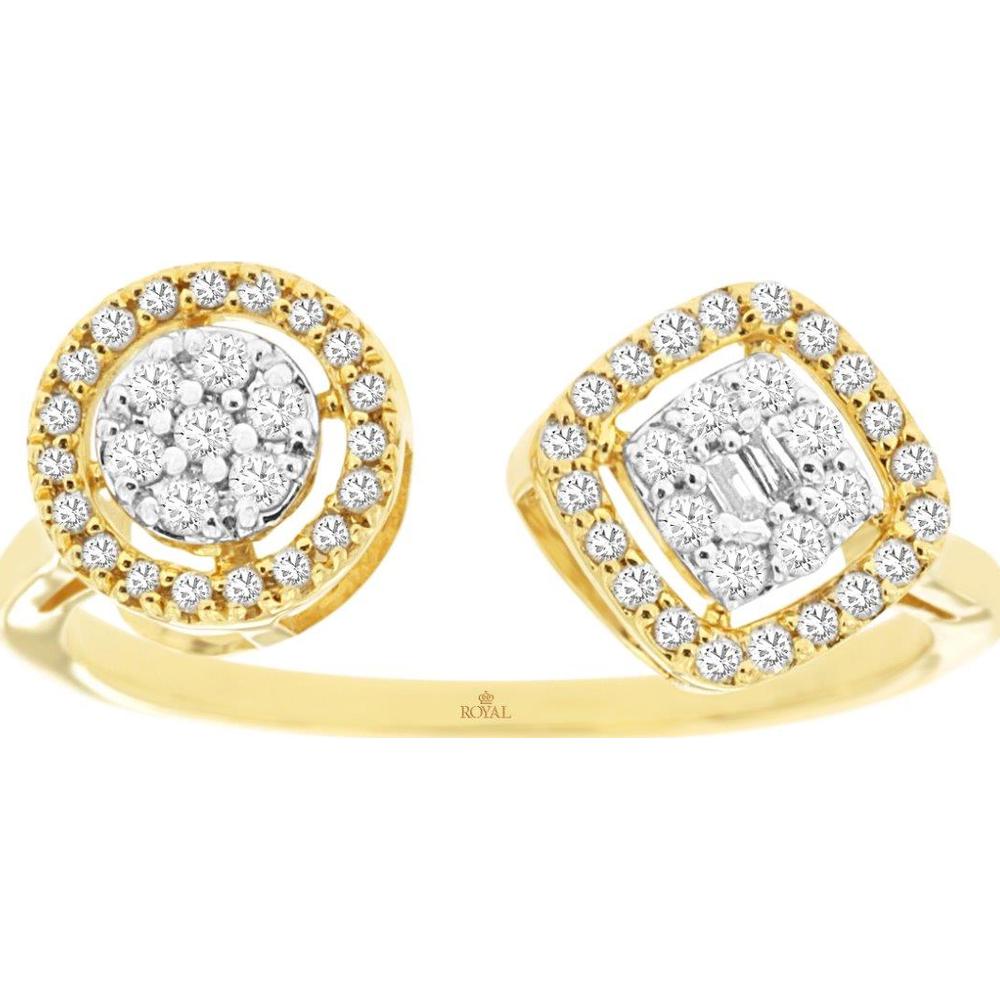 14K Yellow Gold Diamond Ring with Round and Square Cluster Setting - 0.30 Carats Total Diamond Weight