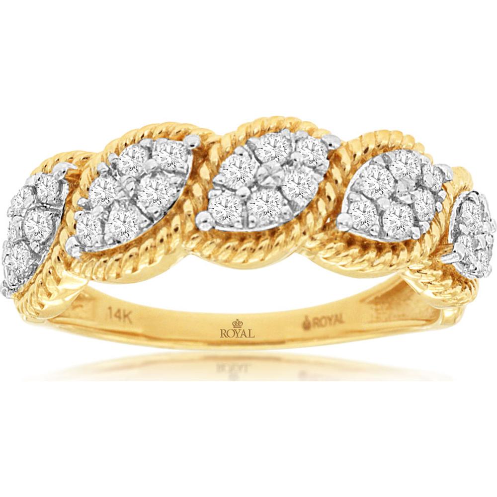 14K Yellow Gold Diamond Ring with Teardrop Cluster Design - 0.50 Carats Total Diamond Weight