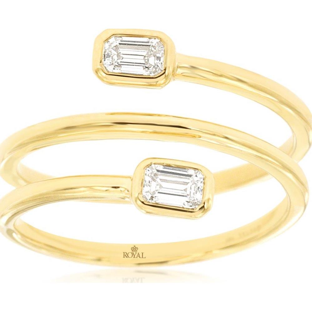 14K Yellow Gold Diamond Ring with Two Emerald Cut Diamonds - 0.30 Carats Total Diamond Weight
