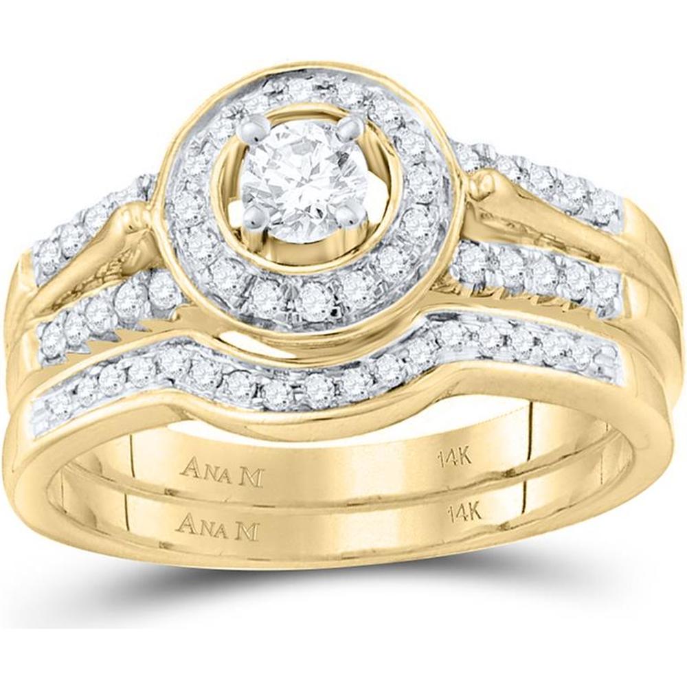 14K Yellow Gold Diamond Round Bridal Wedding Ring Set with Pave-Set Diamonds - 1/2 Carat Total Diamond Weight