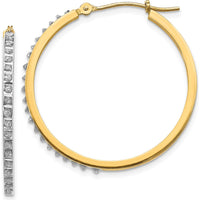 14K Yellow Gold Diamond Round Hinged Hoop Earrings - 0.01 Carats Total Diamond Weight by Monteluci Fine Jewelry