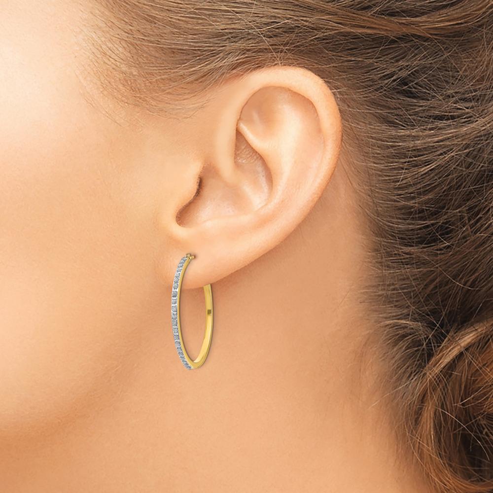 14K Yellow Gold Diamond Round Hinged Hoop Earrings - 0.01 Carats Total Diamond Weight by Monteluci Fine Jewelry