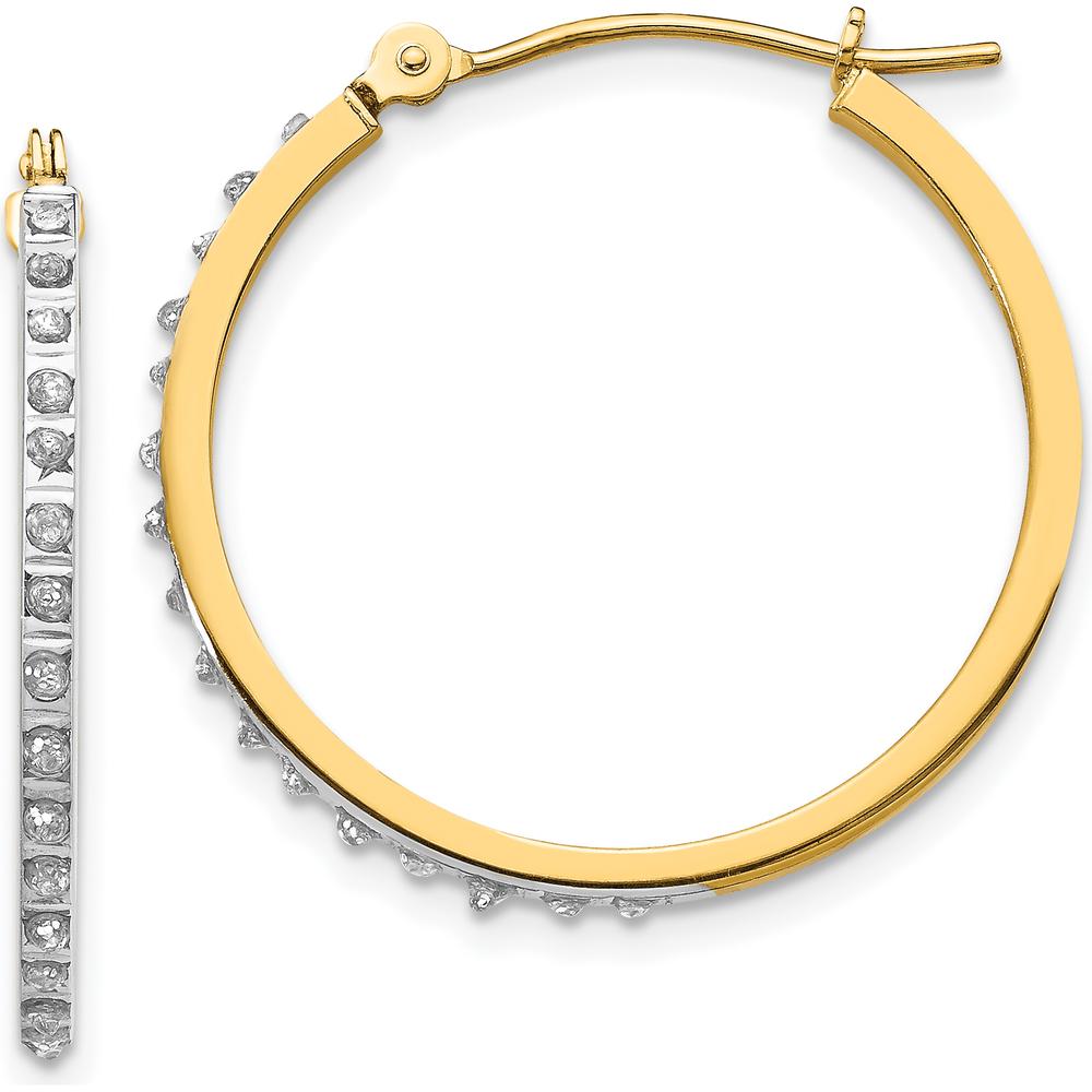 14K Yellow Gold Diamond Round Hinged Hoop Earrings - 0.010 Carats Total Diamond Weight by Monteluci Fine Jewelry