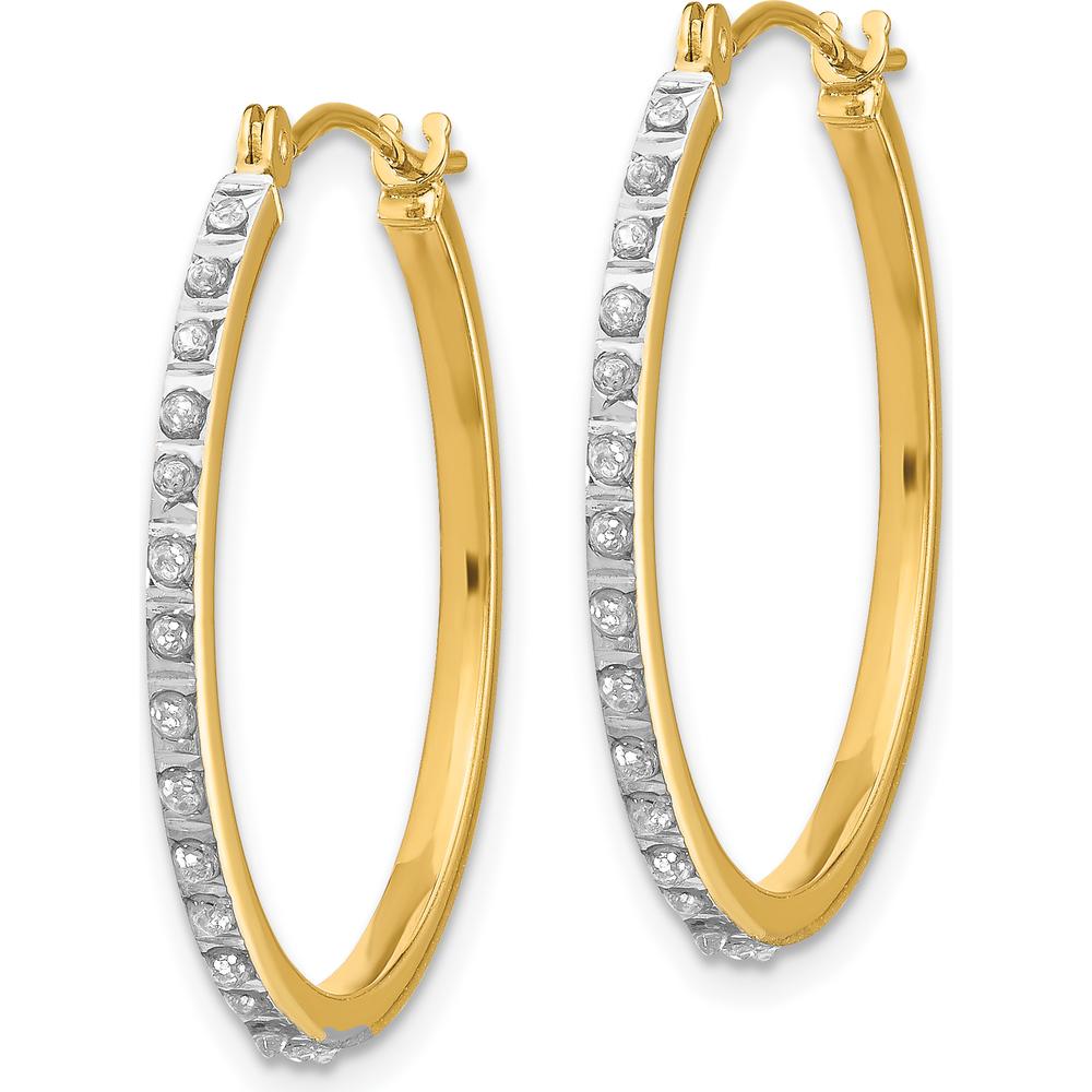 14K Yellow Gold Diamond Round Hinged Hoop Earrings - 0.010 Carats Total Diamond Weight by Monteluci Fine Jewelry