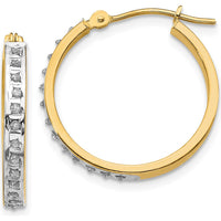 14K Yellow Gold Diamond Round Hinged Hoop Earrings - 0.010 Carats Total Diamond Weight by Monteluci Fine Jewelry